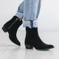 Black suede bootie with zipper detail