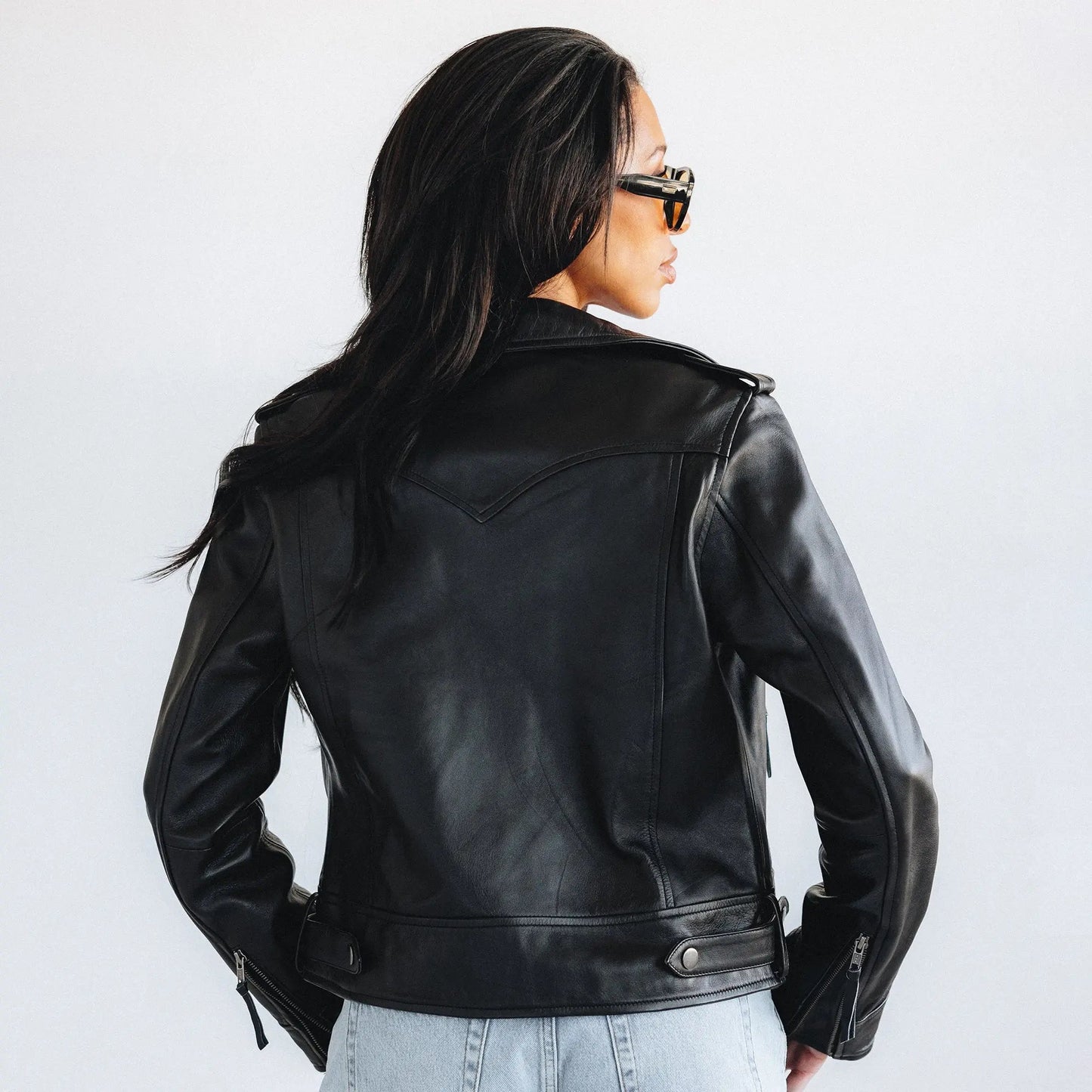 Basic Biker Jacket - Jet Black Leather by Lane