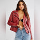 Christy Star Leather Jacket by Mauritius in Red