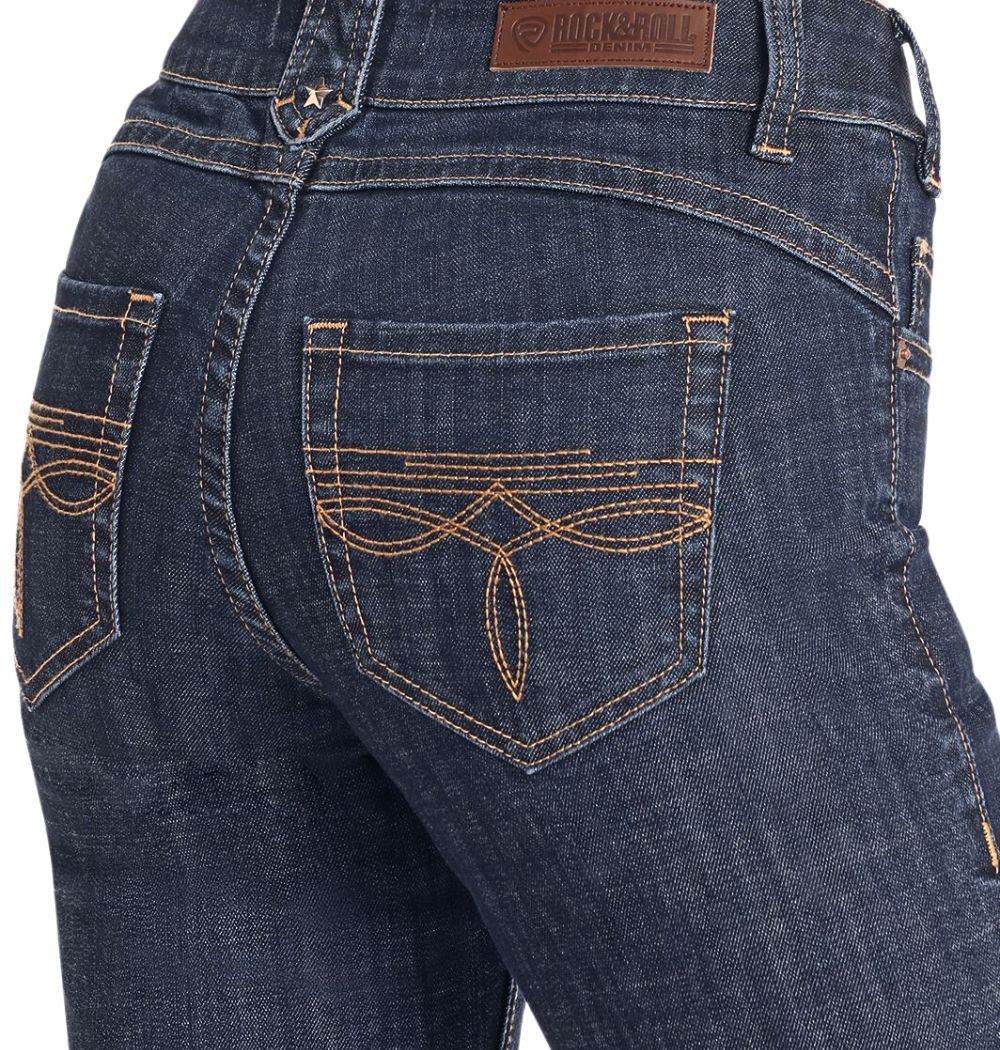 Rock & Roll Denim Women's Diamond Belt Loop Mid Rise Dark Wash Trouser