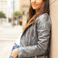 Sofia RF Leather Jacket, Gun Metallic