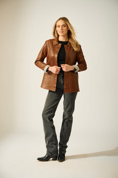Stevie CF Leather Jacket, Dark Cognac
