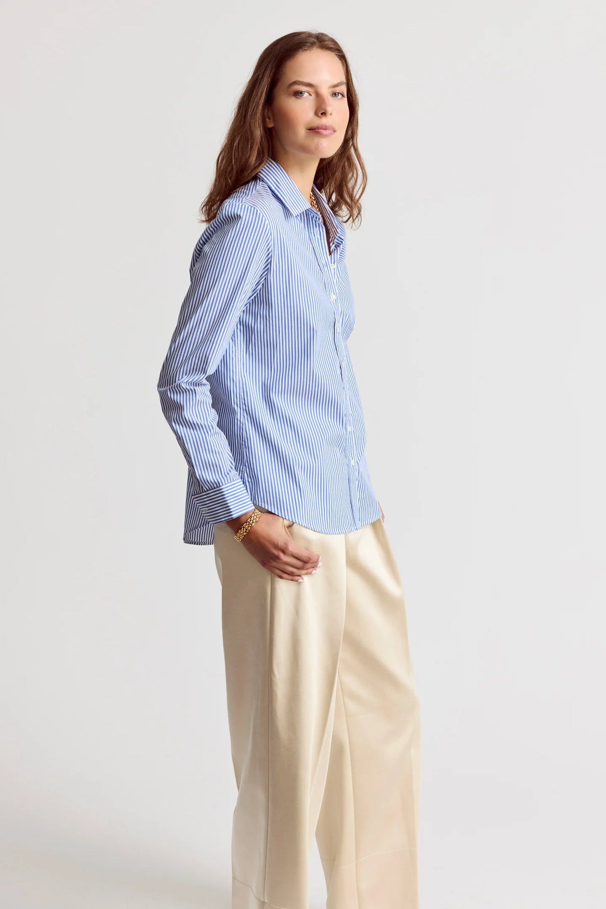 The Boyfriend Shirt by Rochelle Behrens - Blue & White Stripe