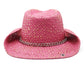Pink straw hat with chain detail