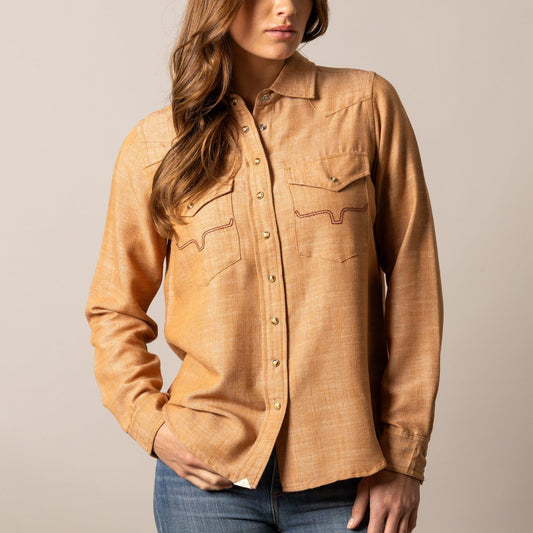 Woman wearing tan button-up shirt (unnamed-222)
