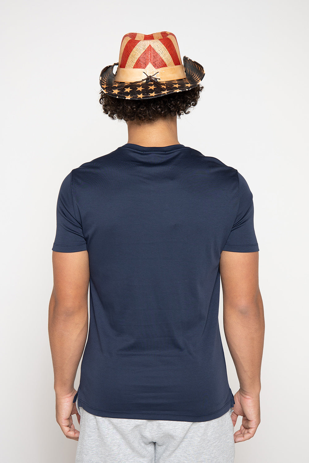 Man in blue shirt with patriotic hat, unnamed-37