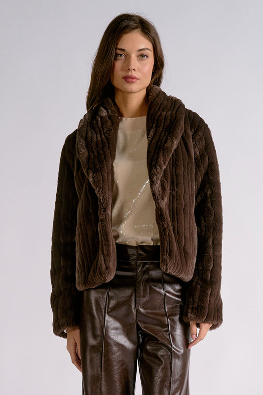 Faux Fur Jacket by Elan - Espresso