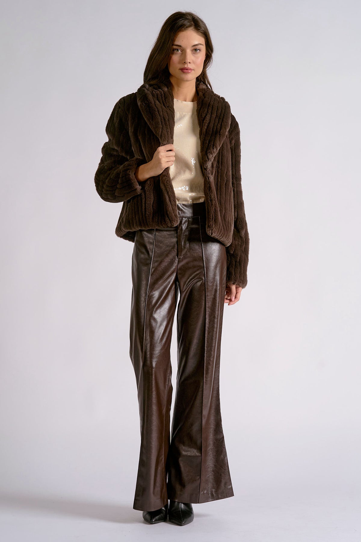Faux Fur Jacket by Elan - Espresso
