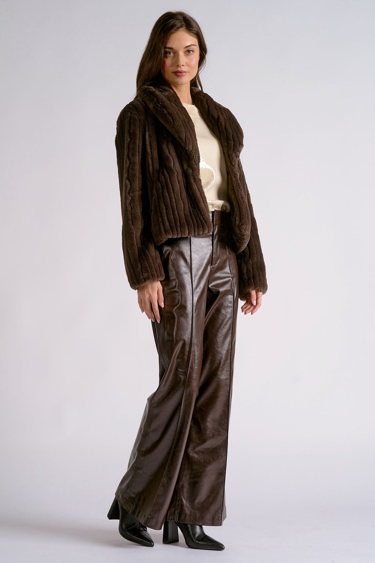 Faux Fur Jacket by Elan - Espresso