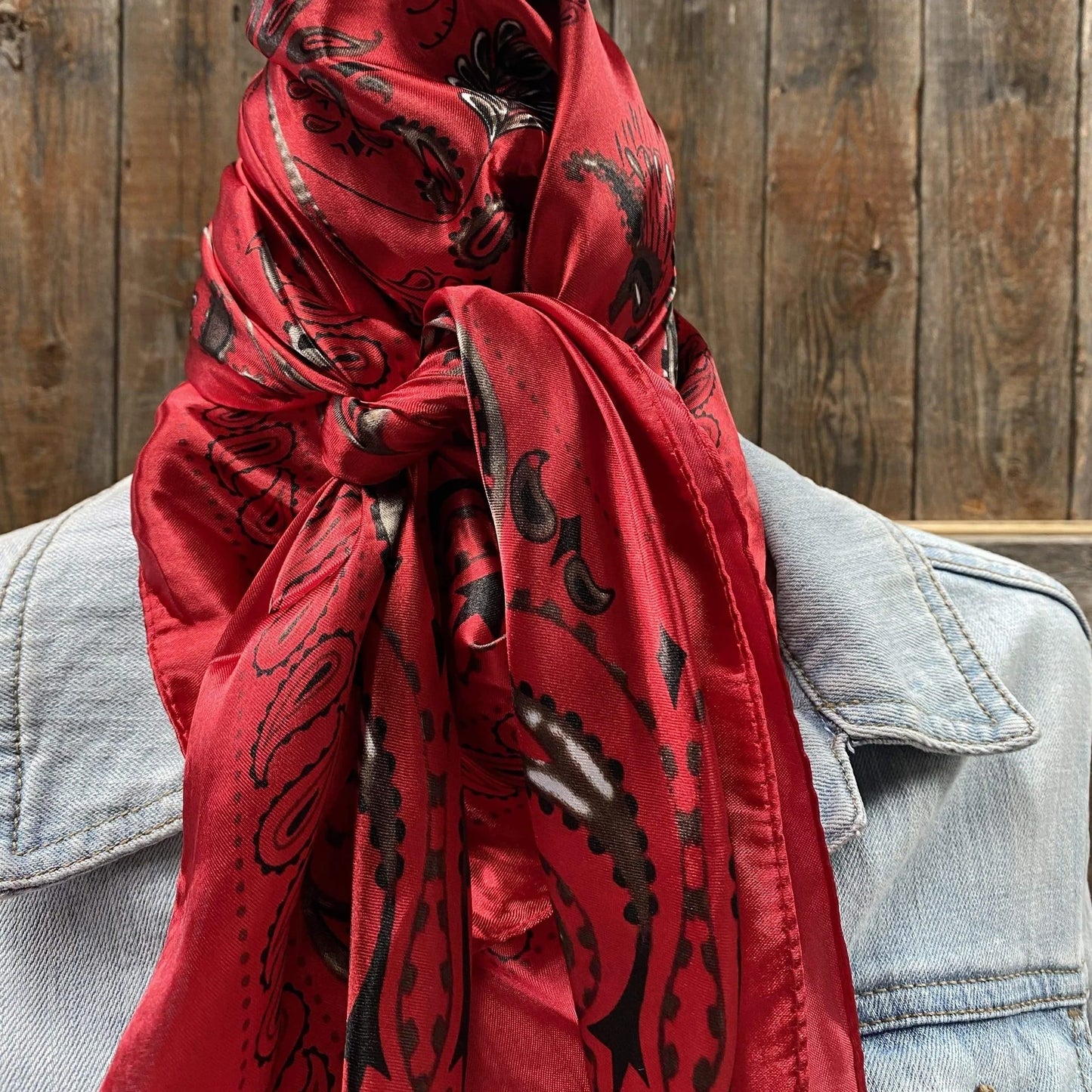 Red and black paisley wild rag scarf