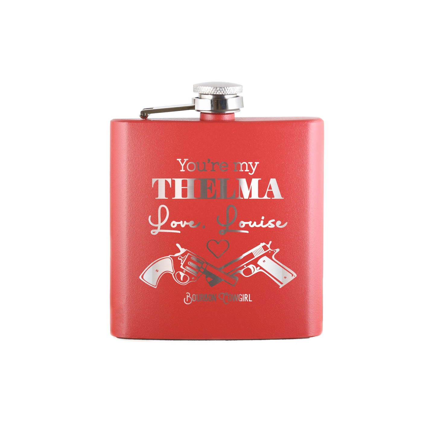 Red Thelma and Louise flask with pistols