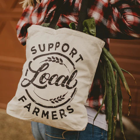 Support Local Farmers tote bag with fresh produce